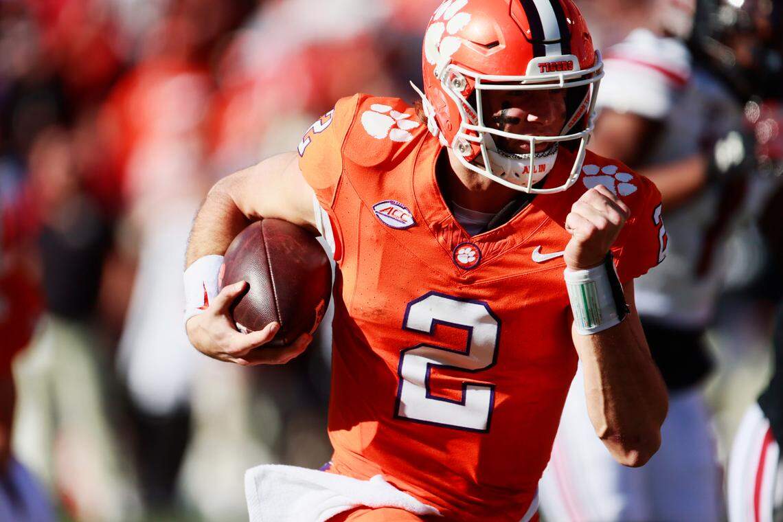 Clemson quarterback Cade Klubnik (2) plays South Carolina at home on Saturday, November 30, 2024. 