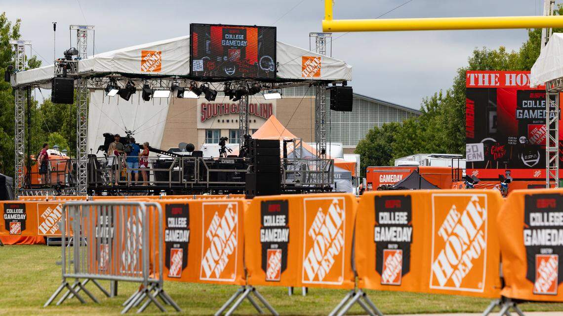ESPN’s College GameDay’s Reese Davis speaks with local reporters at the University of South Carolina’s Williams-Brice Stadium on Friday, September 13, 2024. He says that while he thinks of other schools when people say “Carolina” or “USC,” the Gamecocks and fans have an opportunity to change that Saturday. 