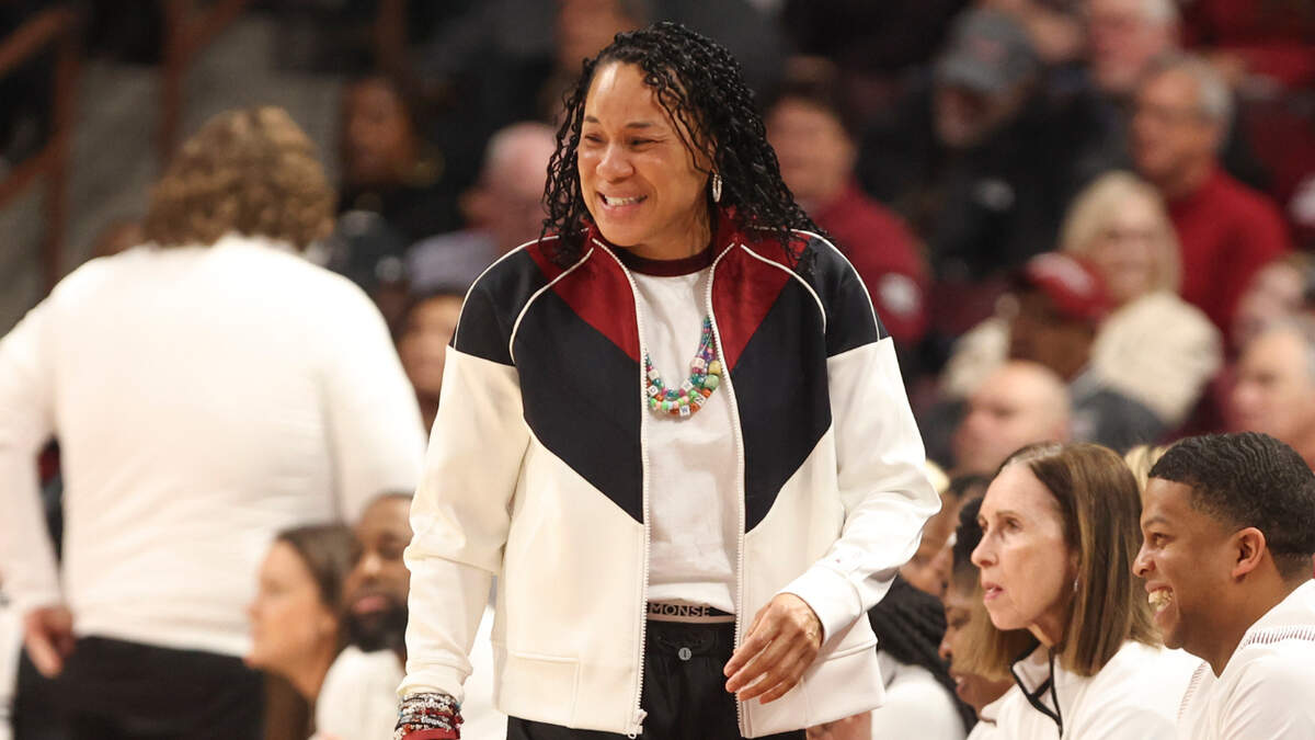 University of South Carolina Head Coach Dawn Staley watches the Gamecocks play Arkansas during the first half of action in the Colonial Life Arena on Thursday, Feb. 20, 2025.