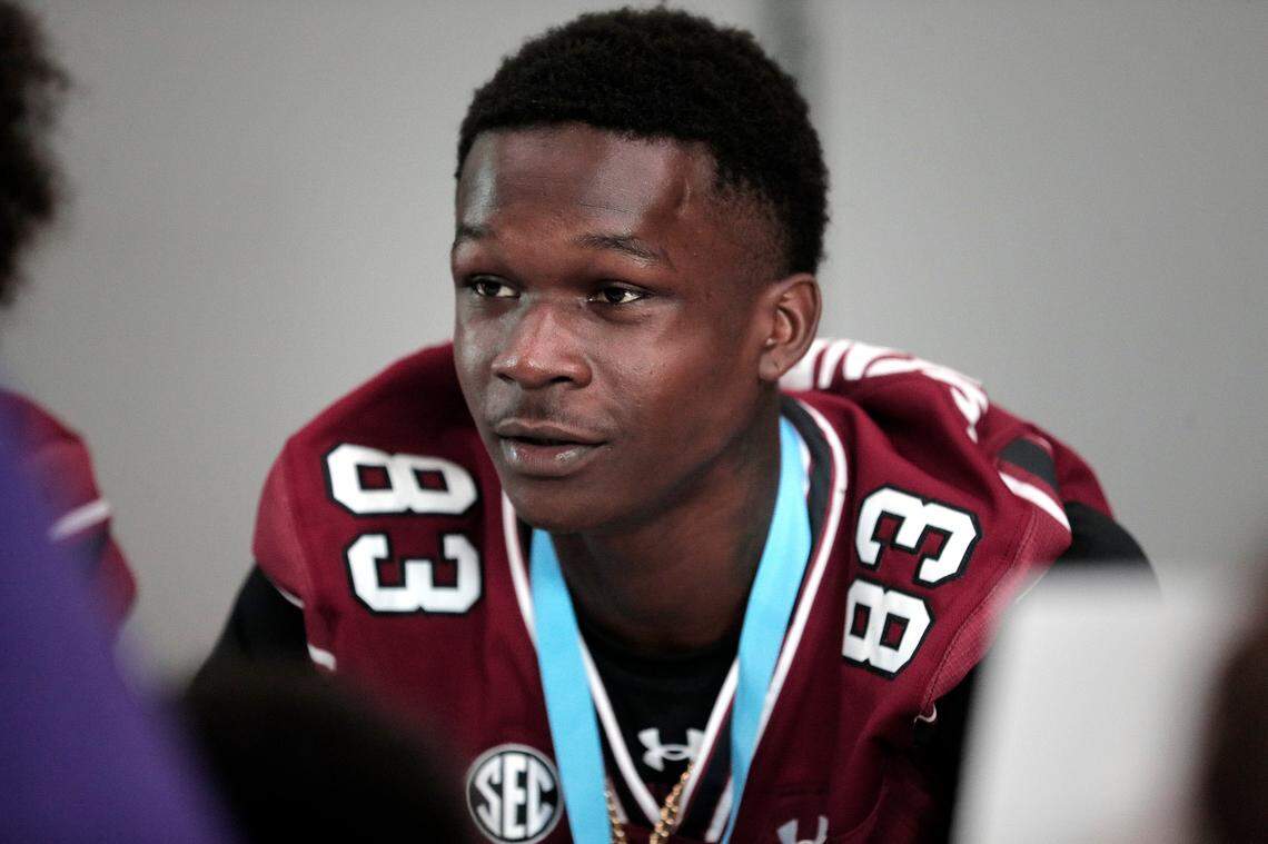 Kelton Henderson and the University of South Carolina football team freshmen took part in the annual Pigskin Poets reading event Friday, July 21, 2023 at the Drew Wellness Center in Columbia.
