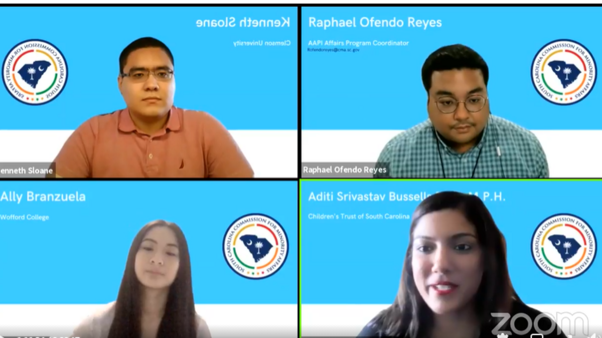 The South Carolina Commission for Minority Affairs recently hosted a forum on issues in the Asian American and Pacific Islander community. It included a panel with discussion from, clockwise from top left, Kenneth Sloane, Raphael Ofendo Reyes, Aditi Srivastav Bussells and Ally Branzuela.