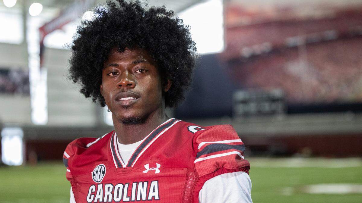 South Carolina’s Marcellas Dial speaks to media on Thursday, August 3, 2023.