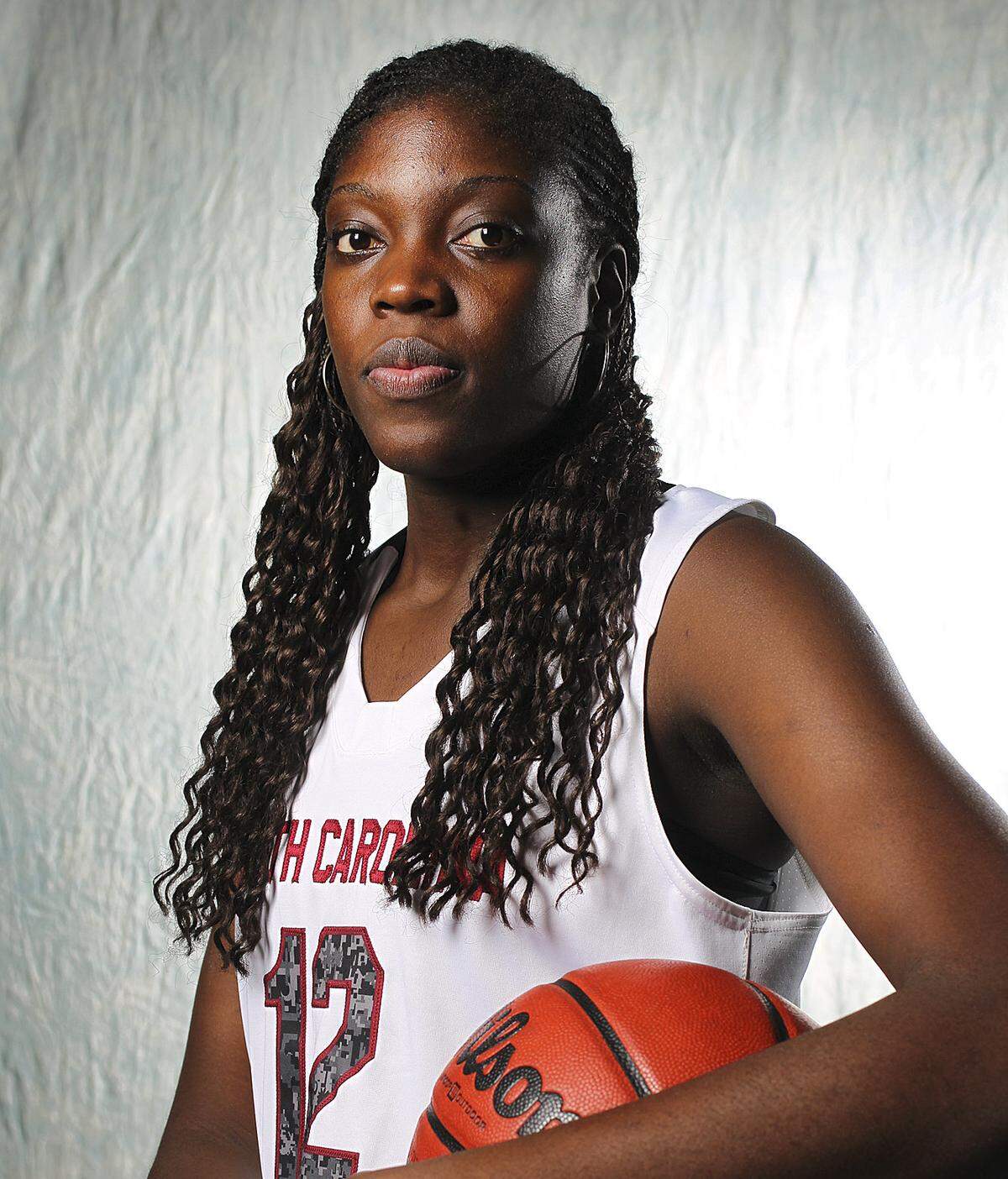 Wilka Montout during a women's basketball media day event.