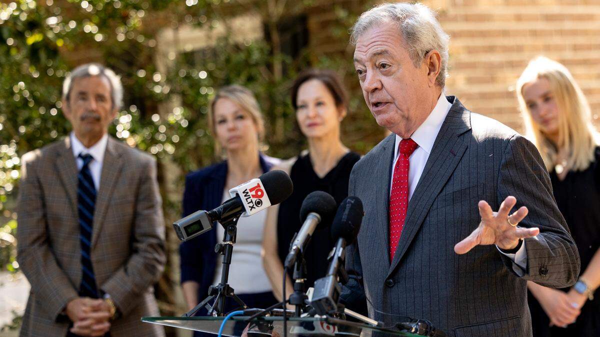 Dick Harpootlian speaks during a press conference in June 2024