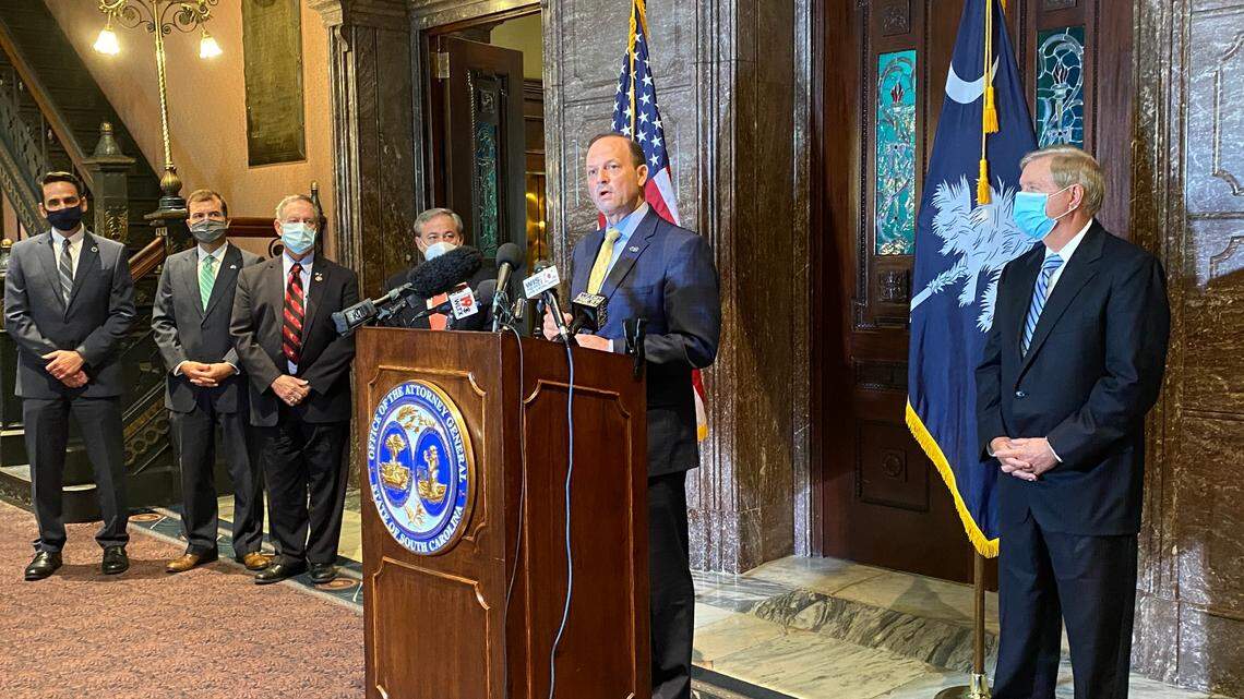 SC Attorney General Alan Wilson speaks during a news conference in 2020.