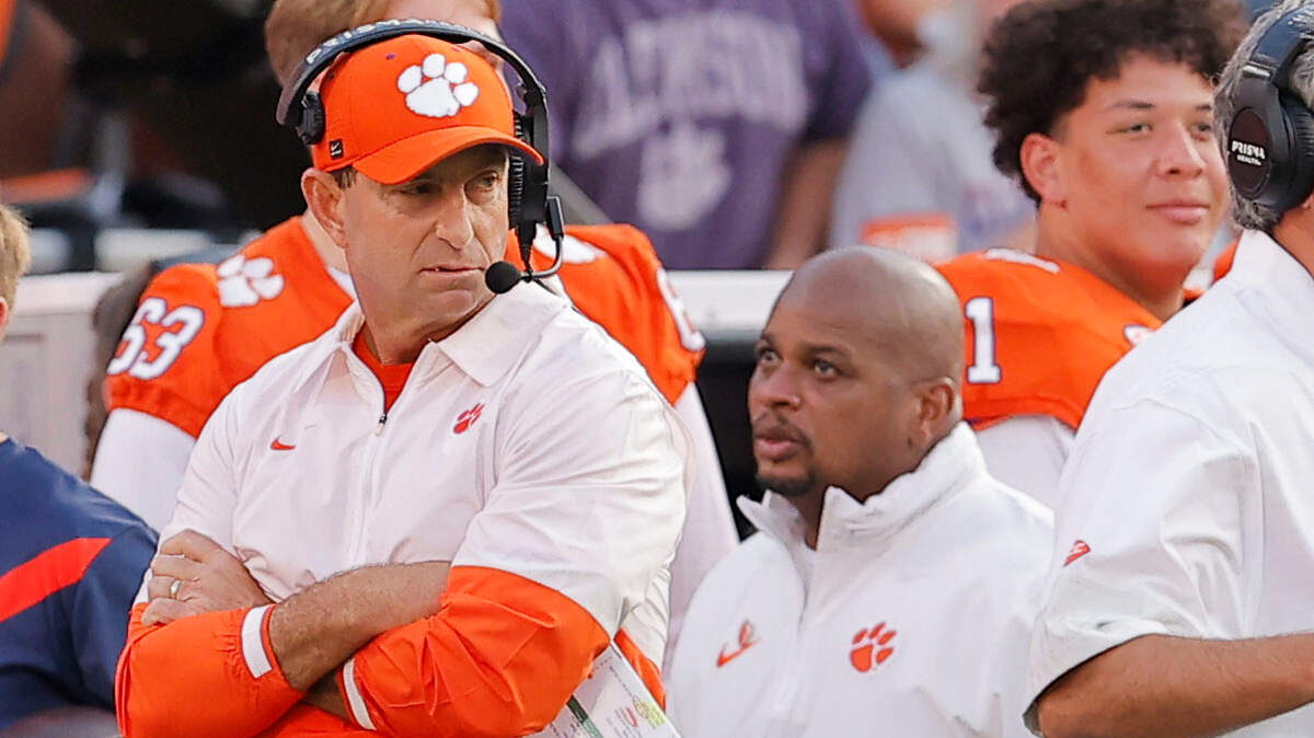 Clemson head coach Dabo Swinney is seen against SMU during second-half action in Clemson, S.C on Saturday, Oct. 18, 2025.