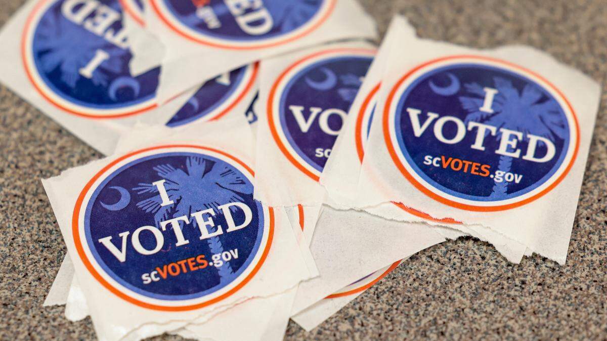 Voting stickers at Hand Middle School on Tuesday, Nov. 5, 2024.