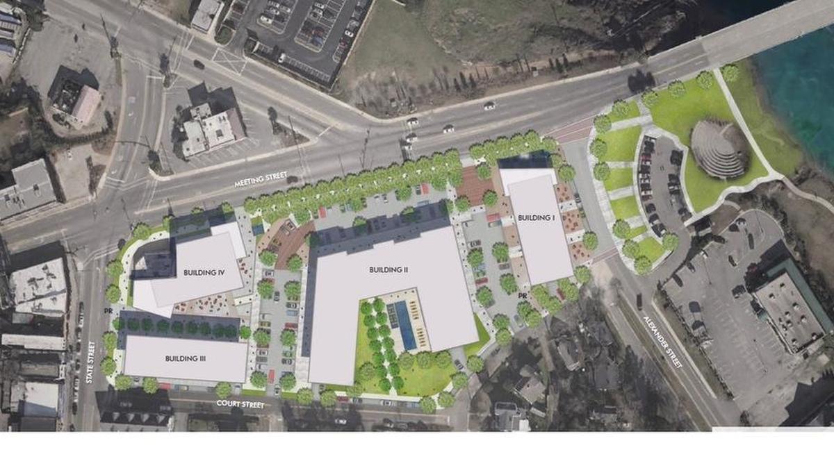 A blend of apartments, condominiums, shops, restaurants and offices may rise on a four-acre site overlooking the Congaree River in West Columbia.