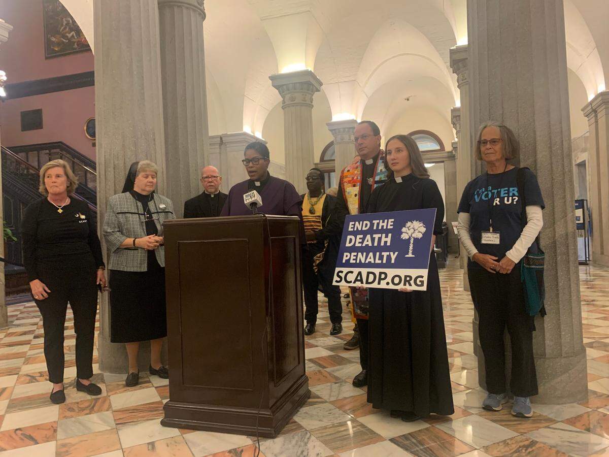 The Rev. Regina Moore, the executive minister and CEO of the South Carolina Christian Action Council, on Thursday, Oct. 10, 2024 at the State House, speaks out against the death penalty.