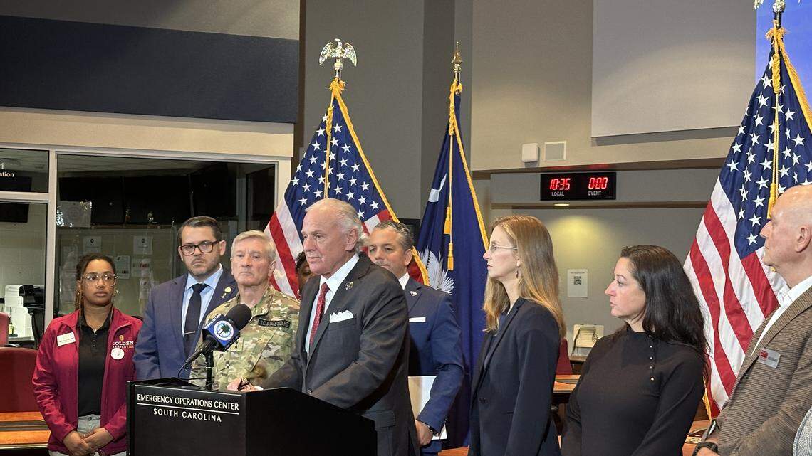 Gov. Henry McMaster speaks to reporters Tuesday, Oct. 28, 2025 about how the state government will respond to federal food benefit shortfalls in November.