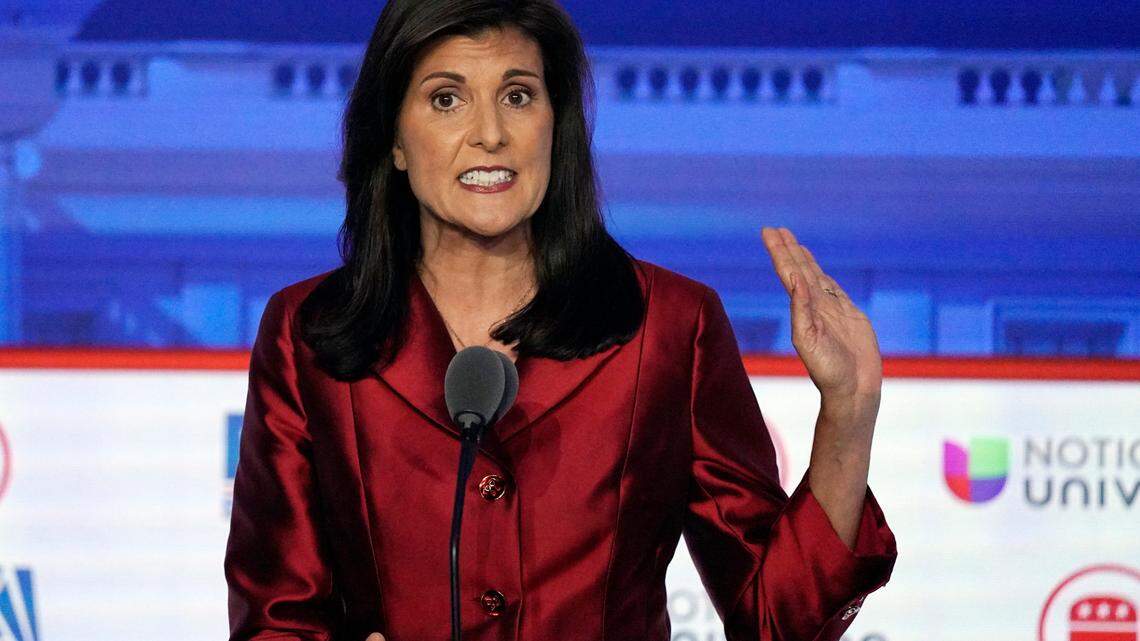 Former U.N. Ambassador Nikki Haley speaks during a Republican presidential primary debate hosted by FOX Business Network and Univision, Wednesday, Sept. 27, 2023, at the Ronald Reagan Presidential Library in Simi Valley, Calif. (AP Photo/Mark J. Terrill)