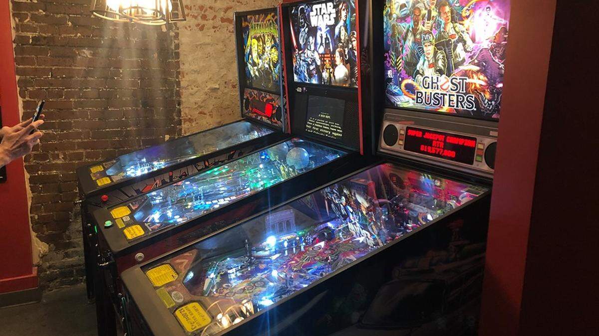 Pinball machines recently added to Bone-In Barbeque in the BullStreet district
