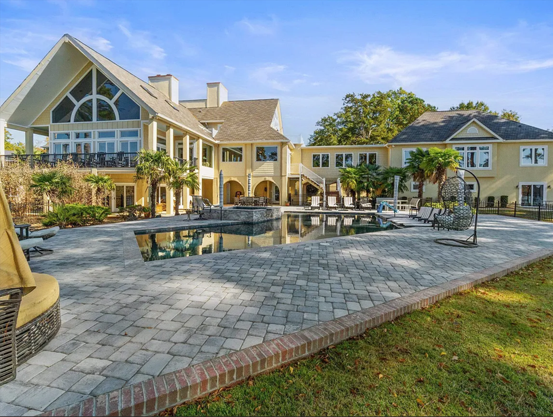 The pool beside the $7 million house on Lake Murray now listed for sale on Zillow.