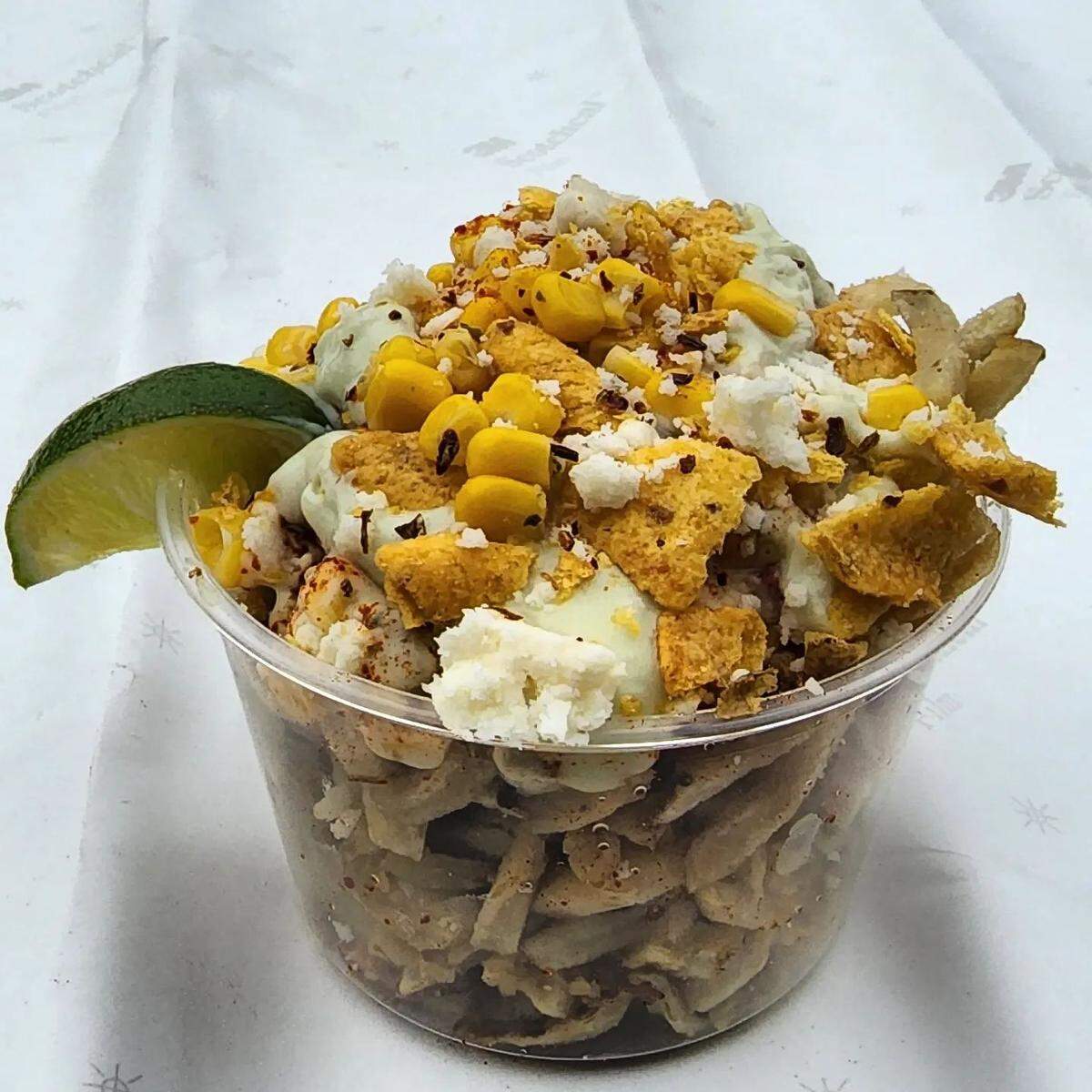An image of a Mexican street corn sundae.