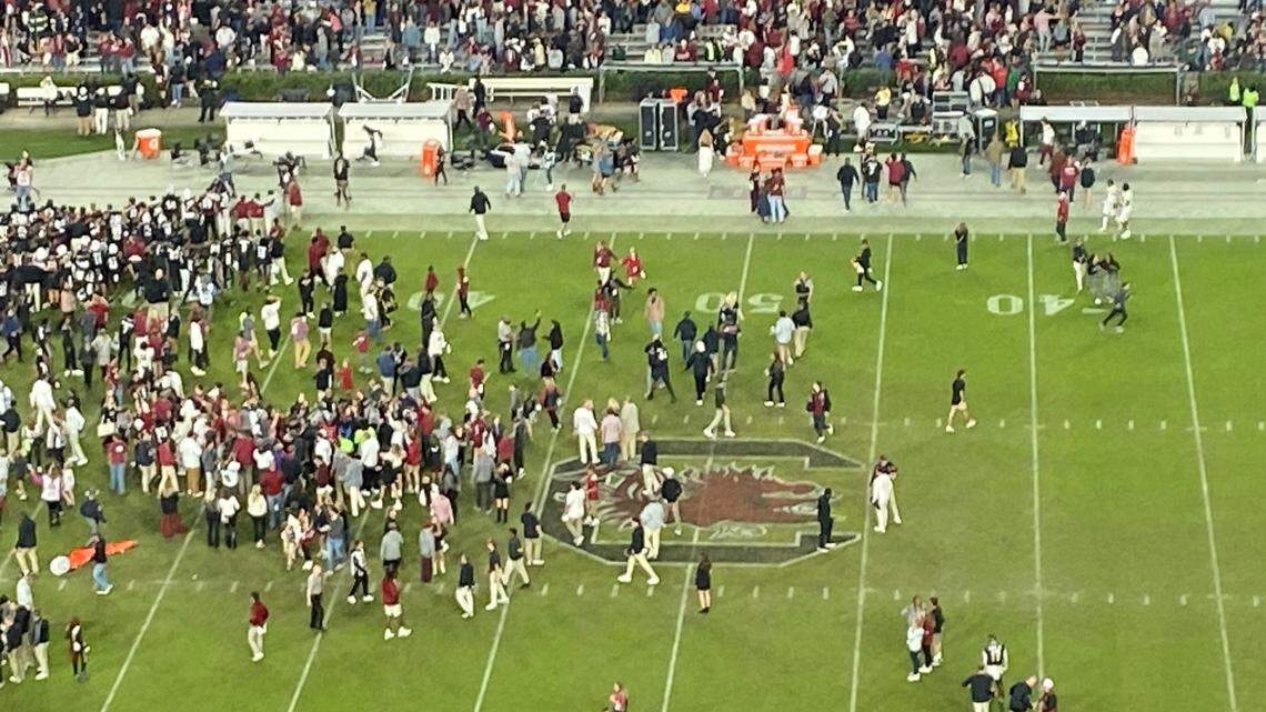 No more than 100 or so fans made their way onto the field after South Carolina’s win over Missouri.