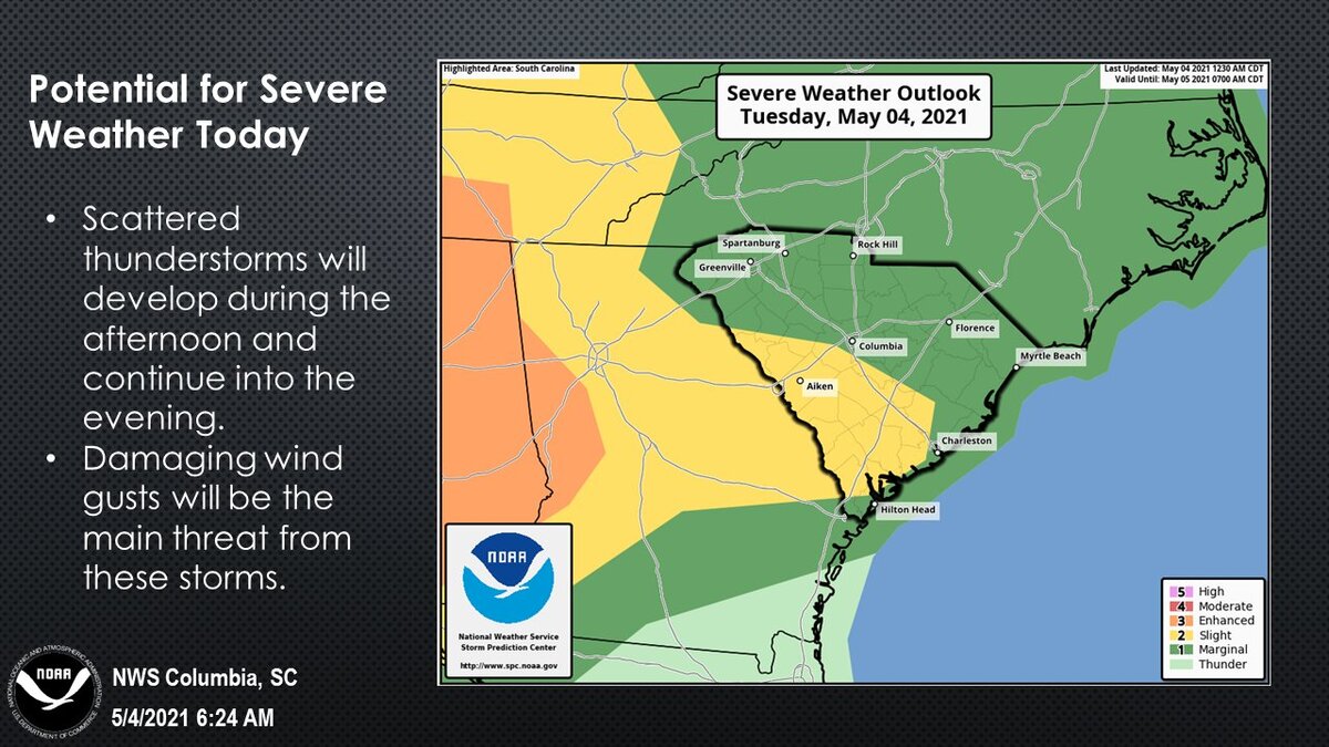 Severe weather is in the forecast for the Midlands, according to the National Weather Service.