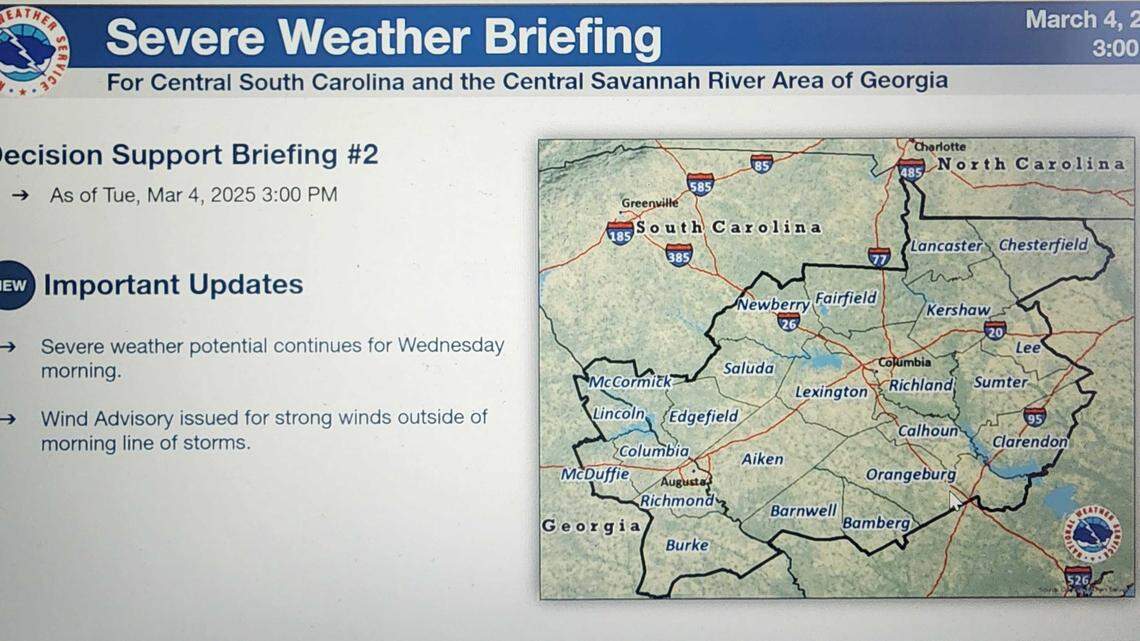 The South Carolina National Weather Service has issued a wind advisory for the Midlands for Wednesday, March 5, 2025.