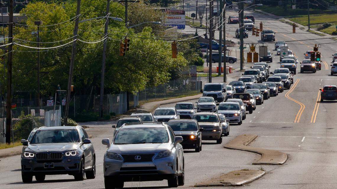 Traffic backs up during rush hour on Forest Drive near Beltline Boulevard.