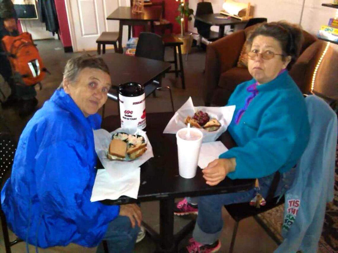 Peggy Bowers with Joan Staub in 2016.