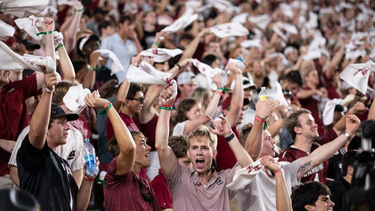 South Carolina fans celebrate a touchdown at Williams-Brice Stadium in Columbia, SC on Saturday, Sept. 3, 2022.