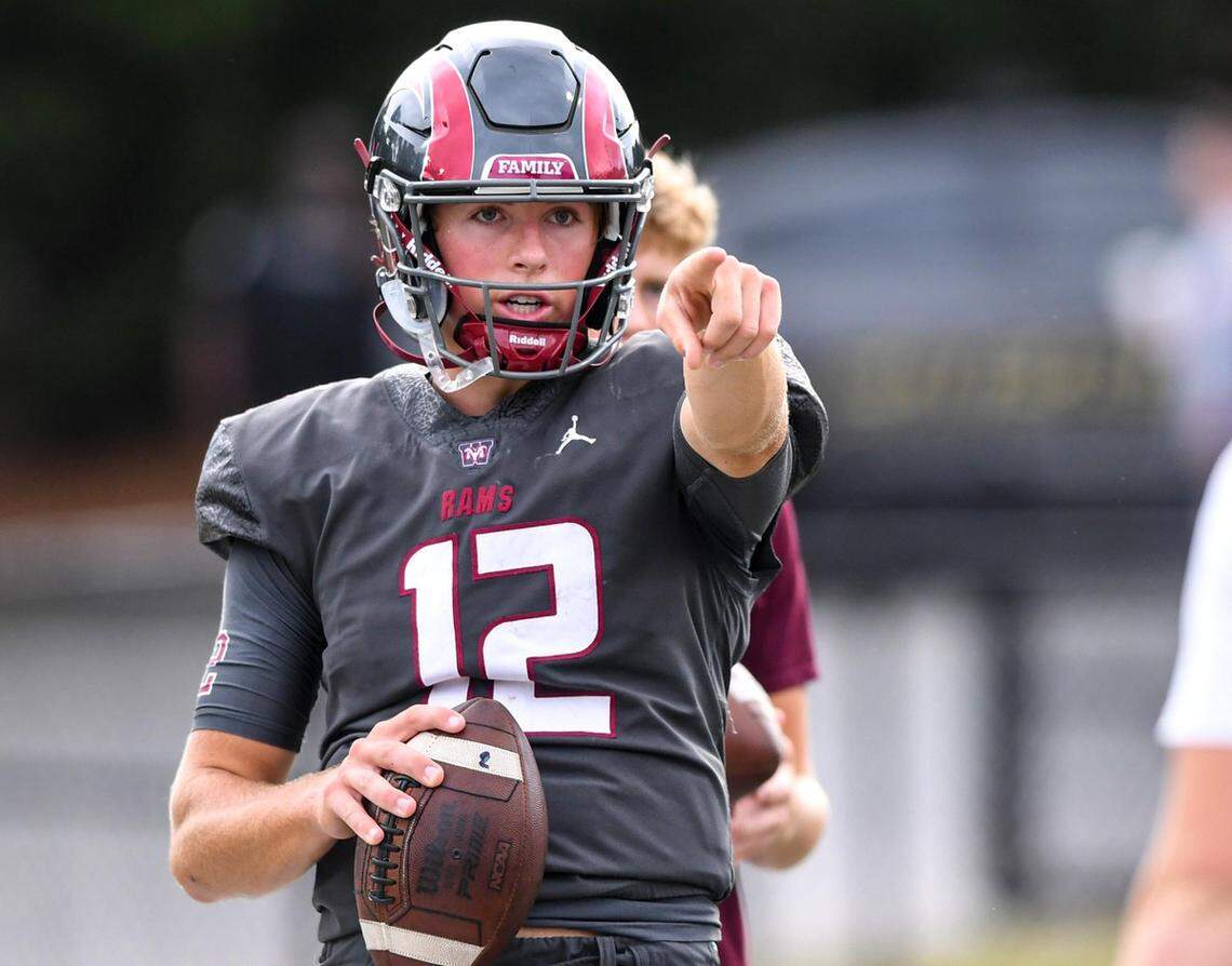 Westside High senior quarterback Cutter Woods (12) before the game at Westside High in Anderson, S.C. Friday, September 13, 2024.