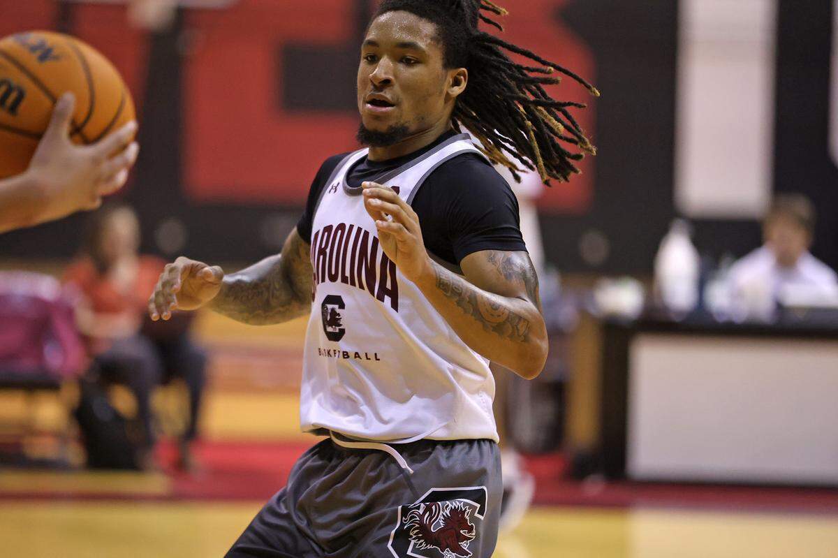 South Carolina’s Jamarii Thomas during a summer men’s basketball practice on Tuesday, July 30, 2024 inside Carolina Coliseum.