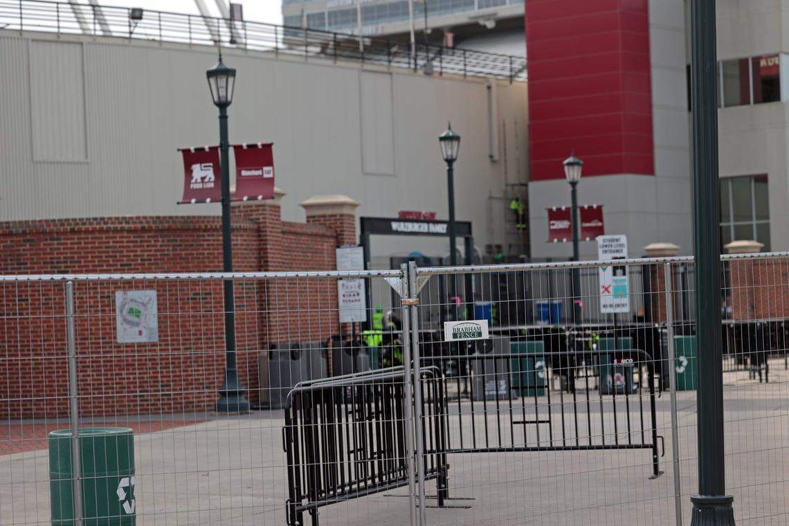 Fencing is in place around the entirety of Williams-Brice Stadium ahead of the venue’s offseason renovations.