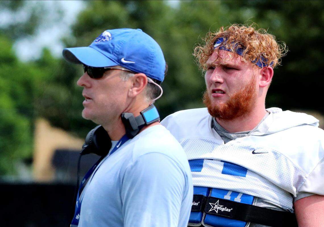 Middle Tennessee State offensive lineman Keylan Rutledge (77) on Wednesday, Aug. 2, 2023.