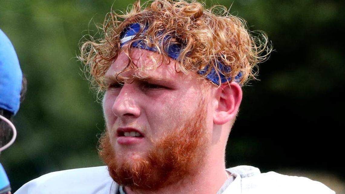 Middle Tennessee State offensive lineman Keylan Rutledge (77) on Wednesday, Aug. 2, 2023.