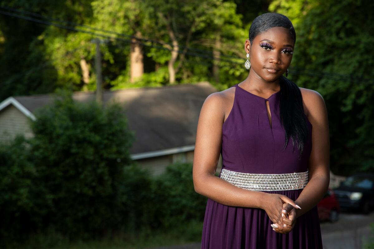 Tyler Nolan, a senior at Columbia High School, poses for a portrait in front of her home on May 4, 2020. While she finds missing prom very disappointing, she feels that the her and class are going to come out of the coronavirus more resilient.