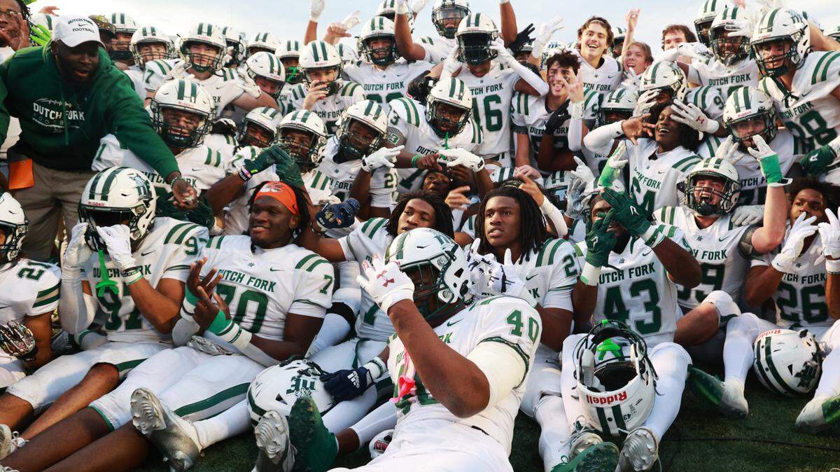 Dutch Fork celebrates defeating Summerville at S.C. State in the Class 5A Division 1 championship on Friday, December 13, 2024.