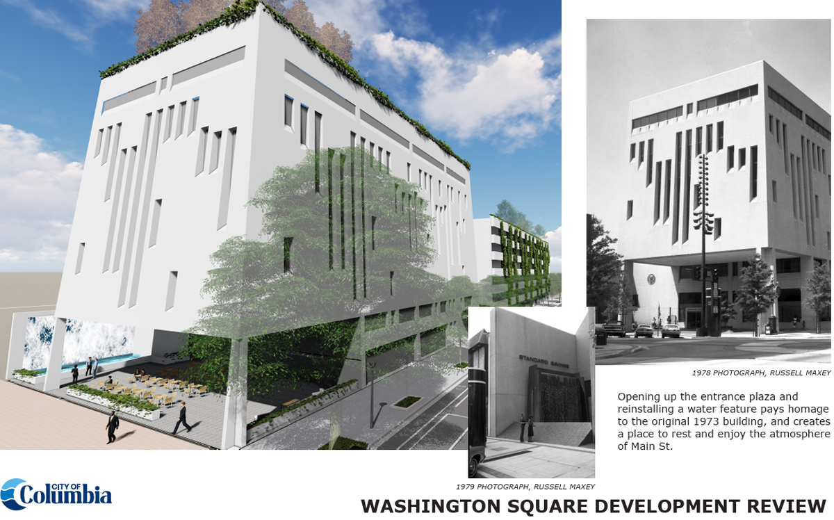 The city of Columbia is selling two downtown properties and has included specific visions for what they might become under the right developer. For the Washington Square property at the corner of Washington and Main streets, the city envisions a possible hotel and a rooftop courtyard.