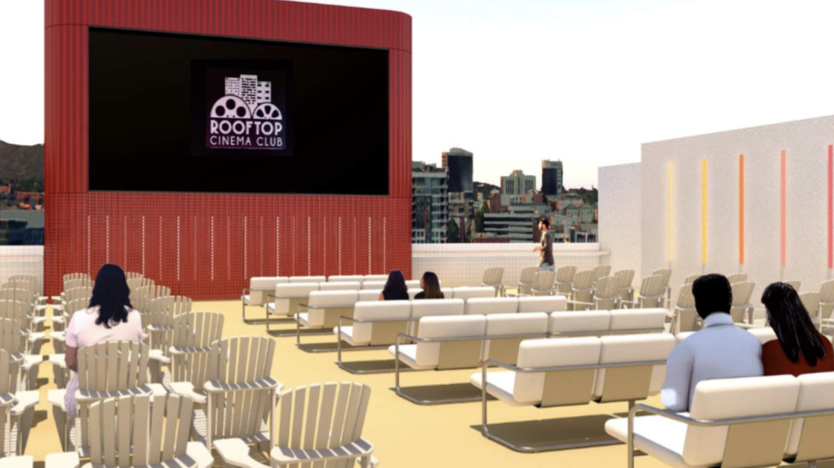 A movie theater atop a 7-story building planned for Greenville, SC, is expected to opem in 2027.