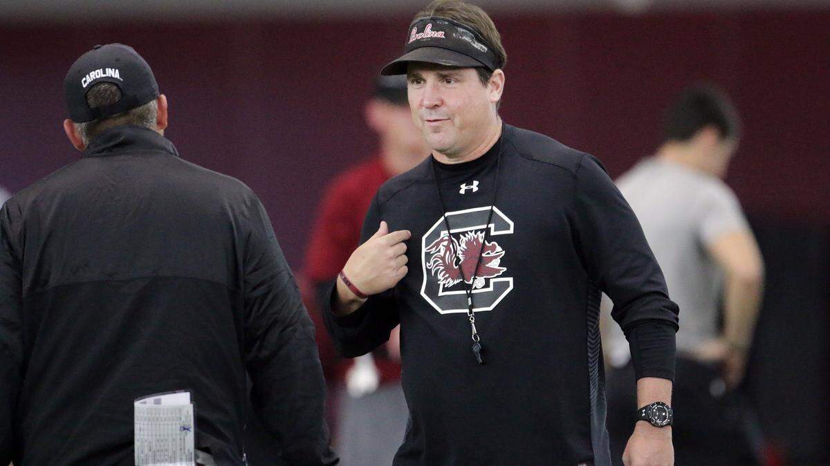 South Carolina coach Will Muschamp at practice Monday, Aug. 6. 8/6/18