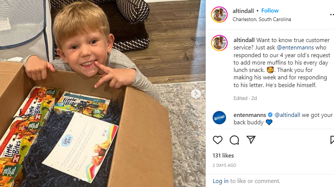 A 4-year-old got a big surprise after asking for more muffins, a South Carolina mom said.