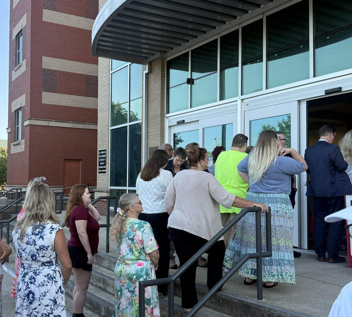 Eager public observers form a line outside the Lexington County Courthouse ahead of Alex Murdaugh’s June 29 pretrial hearing.