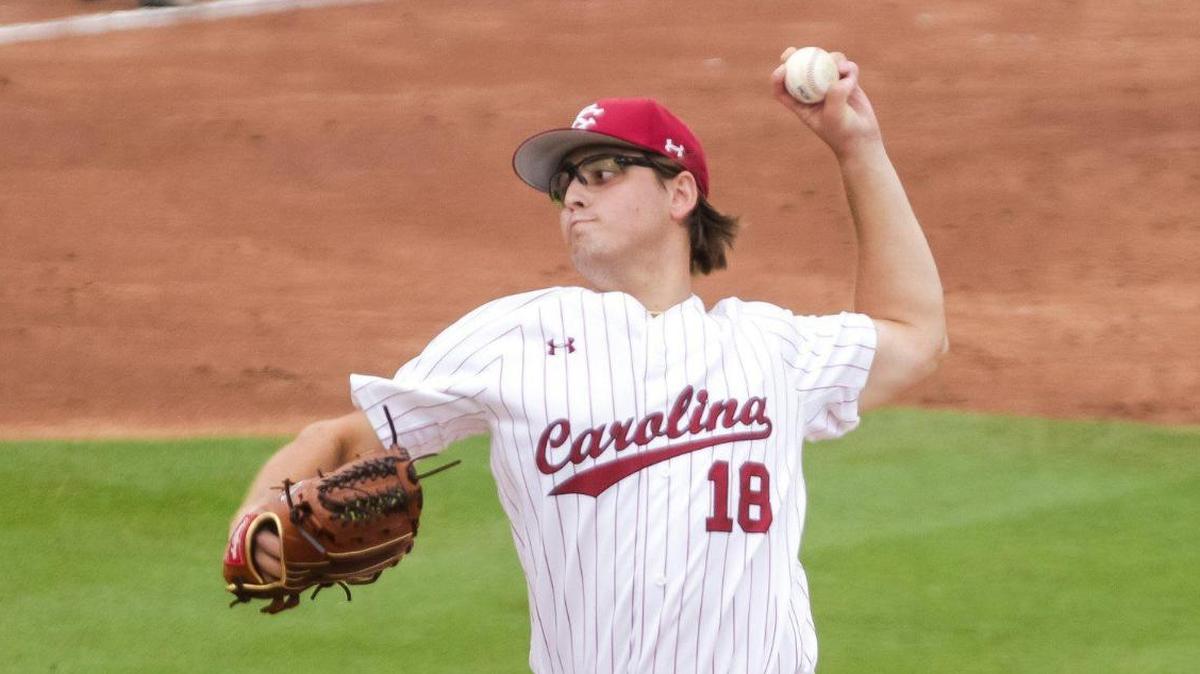 South Carolina Gamecocks pitcher Julian Bosnic (18) pitches against the Virginia Cavaliers.