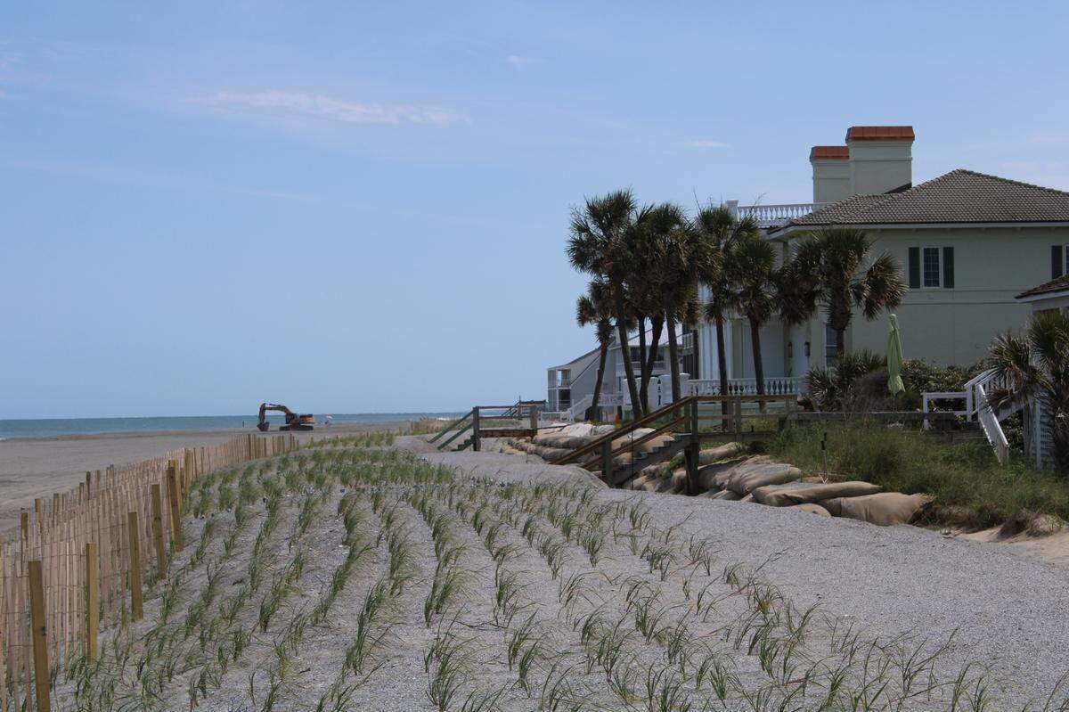 A wall of sandbags at Debordieu, a gated beachfront community near Georgetown, have been the subject of a legal dispute between property owners trying to protect their homes and environmentalists worried about impacts to the public beach. This photo was taken after a beach renourishment project in 2022.