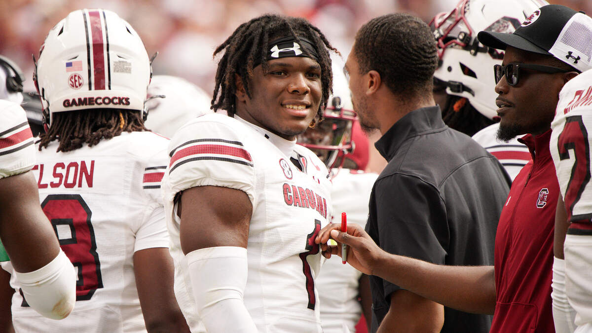 South Carolina Gamecocks defensive back DQ Smith (1) looks on during the second half in a game against Texas A&M Aggies at Kyle Field.
