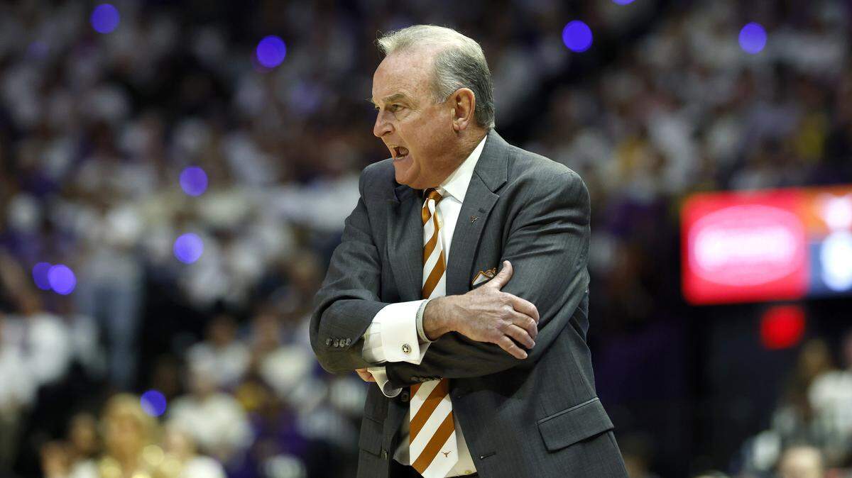 Head coach Vic Schaefer of the Texas Longhorns reacts Sunday during the game against the LSU Tigers at Pete Maravich Assembly Center in Baton Rouge, Louisiana.
