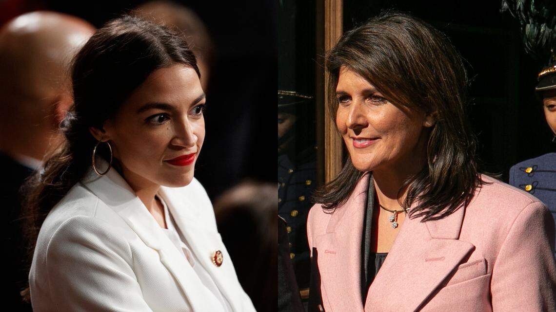 Rep. Alexandria Ocasio-Cortez, D-N.Y, left, called it ‘disgusting’ that a fake nude photo of her was being circulated, and was defended by Nikki Haley, R-S.C., the former U.S. Ambassador to the United Nations.