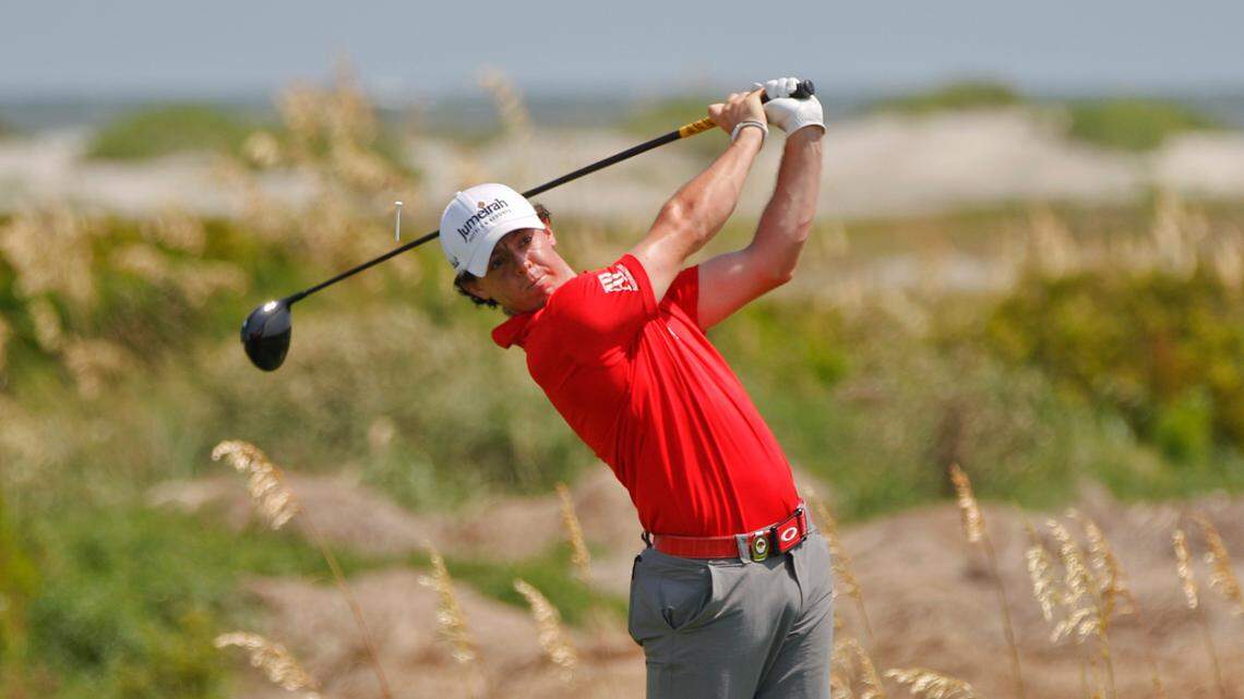 FILE - In this Aug. 12, 2012, file photo, Rory McIlroy of Northern Ireland hits from the sixth tee during the final round of the PGA Championship golf tournament on the Ocean Course of the Kiawah Island Golf Resort in Kiawah Island, S.C. The PGA Championship is expected to return to the Ocean Course in 2021. (AP Photo/Evan Vucci, File)