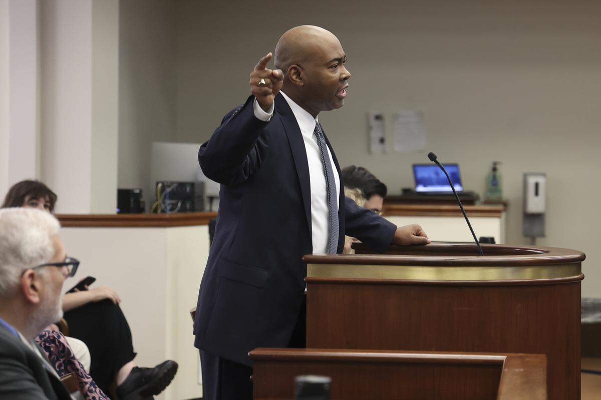 Jaime Harrison speaks during a hearing of the constitutional laws committee where proposed last-minute redistricting efforts are being discussed on Friday, May 8, 2026.
