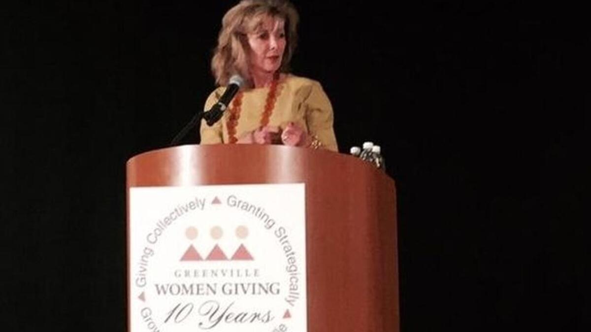 
Darla Moore addresses Greenville Women Giving’s Fall Kick-off on Thursday night.
