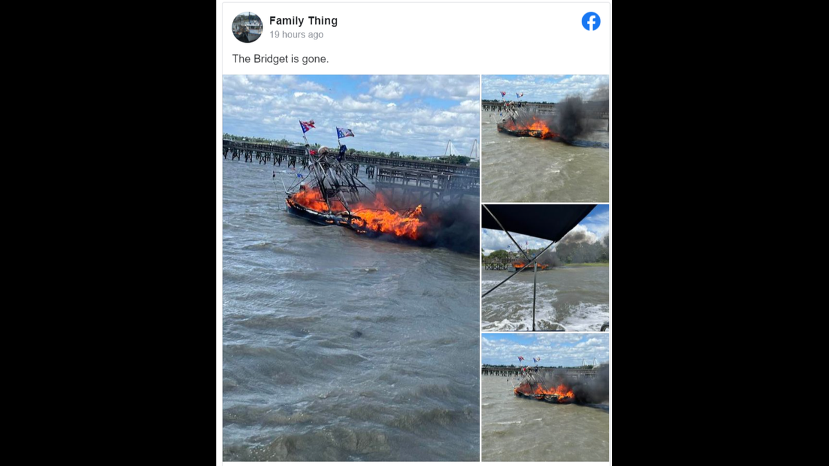 Flames tore through a boat during the “Blessing of the Fleet” event in South Carolina, officials said.