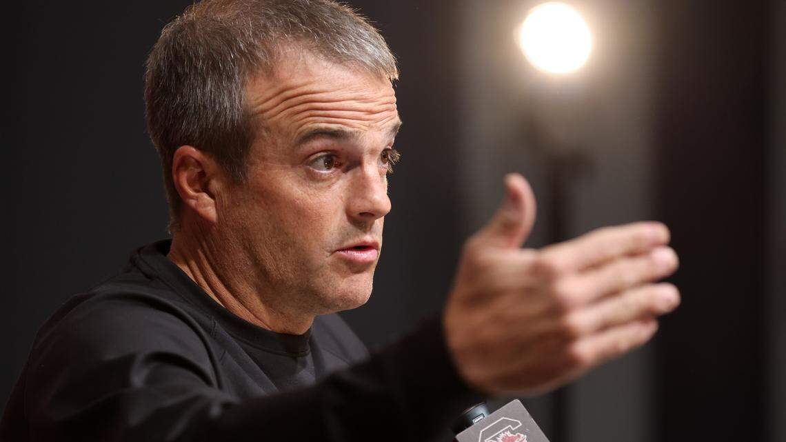 Gamecocks head coach Shane Beamer speaks during a press conference held Tuesday, May 2, 2023.