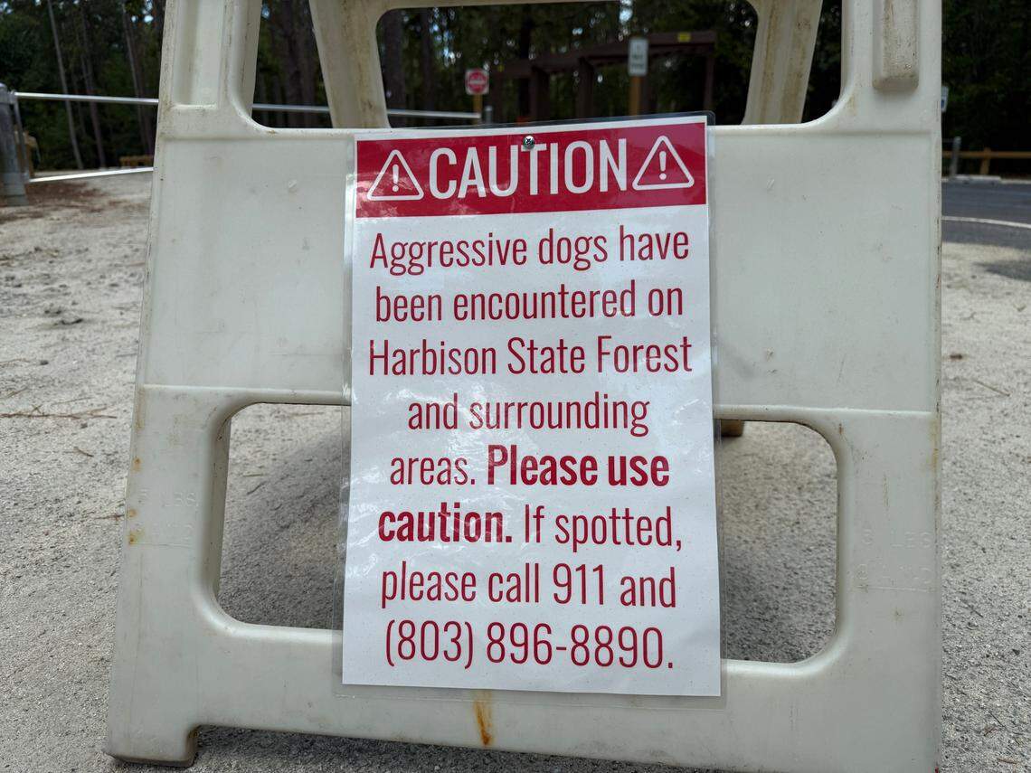 A sign on Harbison State Forest’s main parking lot off Broad River Road outside Columbia warns would-be visitors of the threat posed by dangerous pit bull-type dogs. 