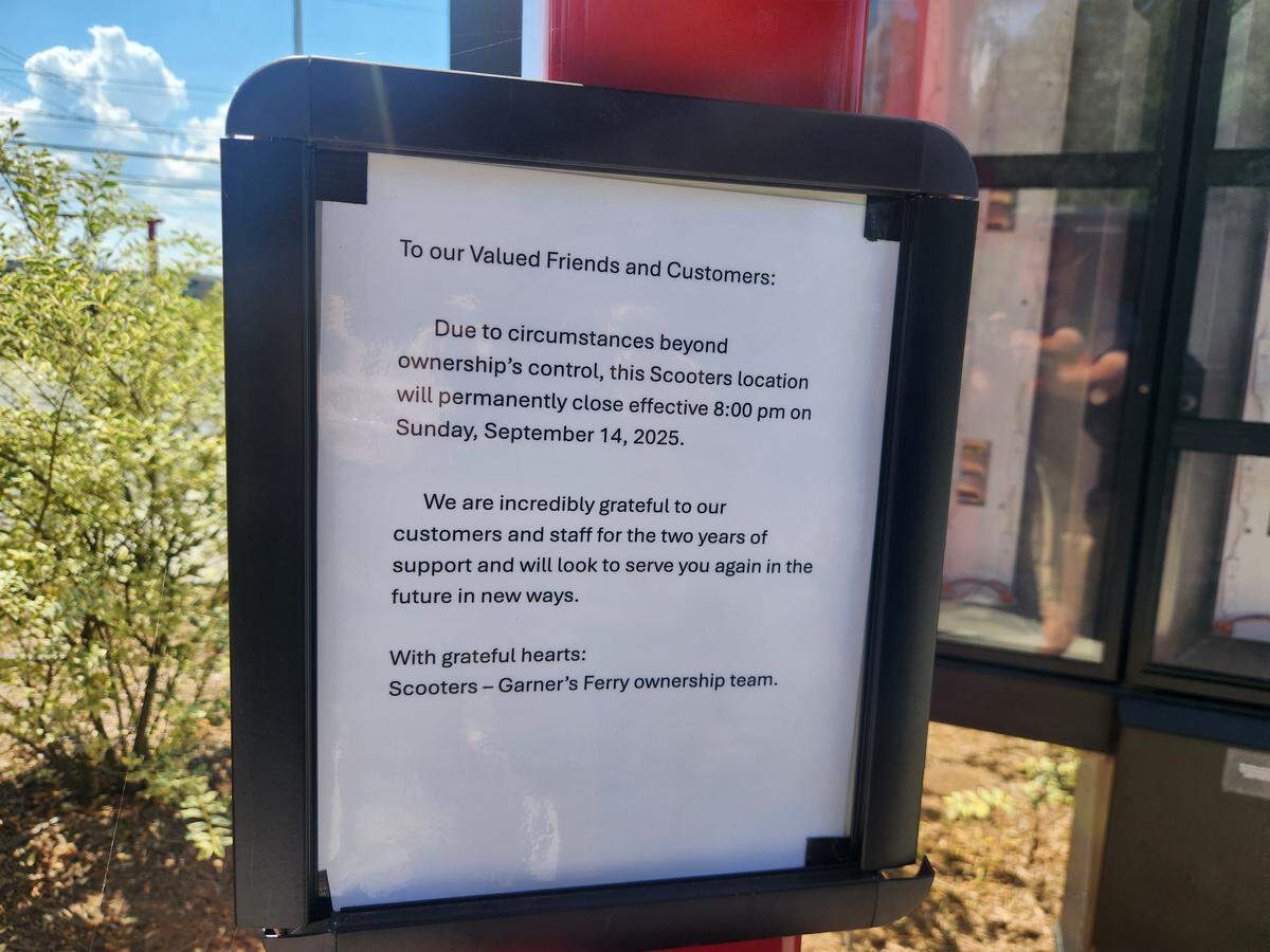 A note to customers posted in the drive-thru of the Scooter’s Coffee at 7808 Garners Ferry Road.