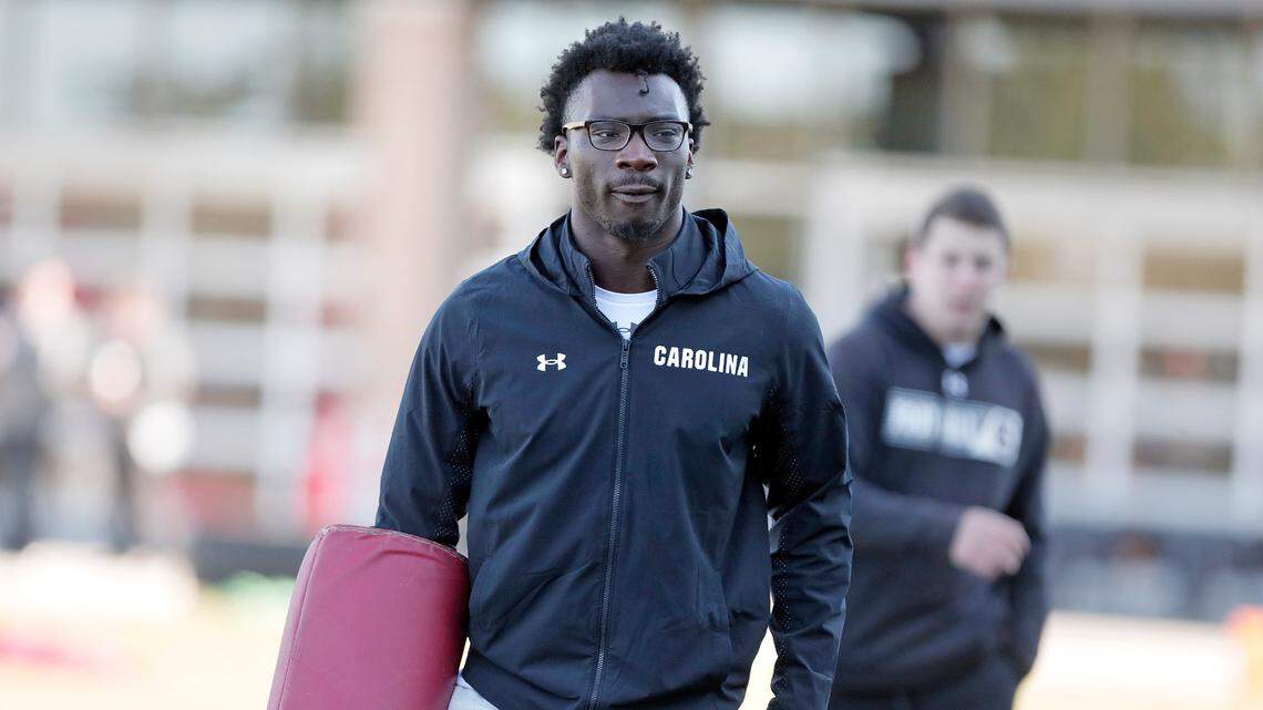 Former USC running back Lovasea Carroll works with the team Tuesday on the first day of spring practice.