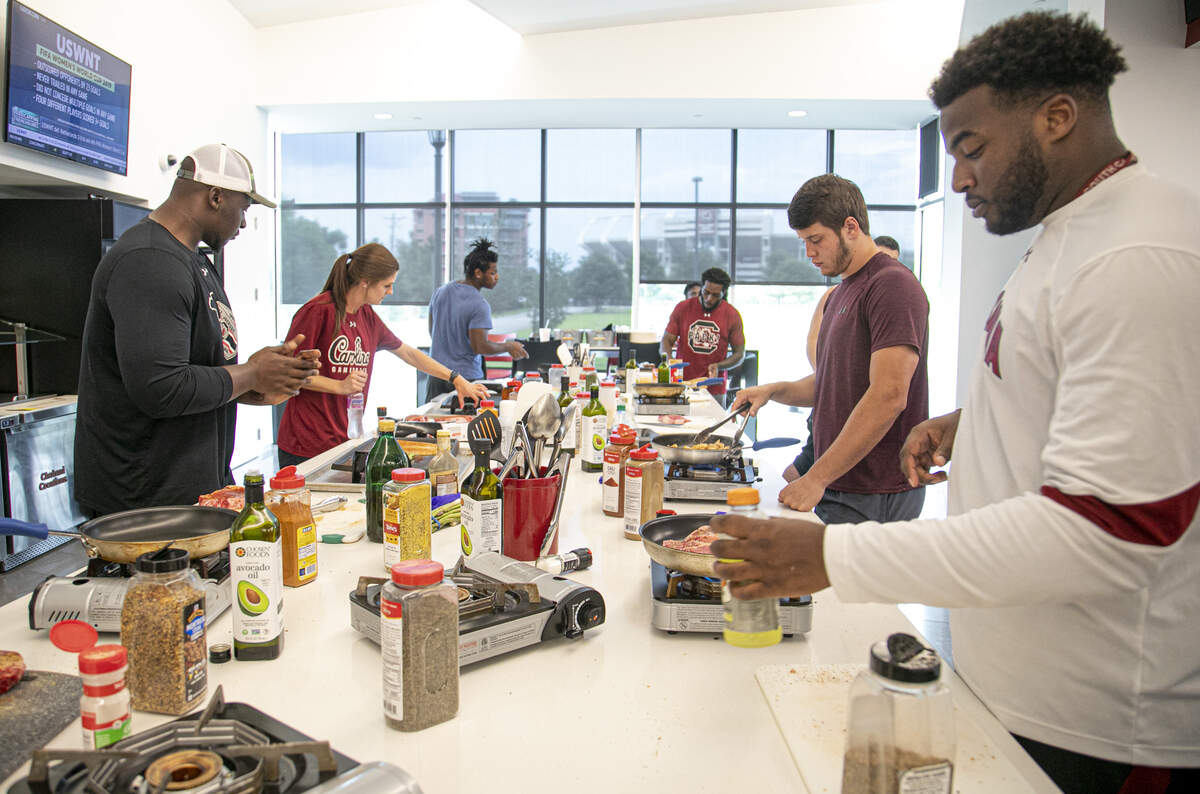 Gamecock football learn culinary skills to help them meet their unique nutritional needs.